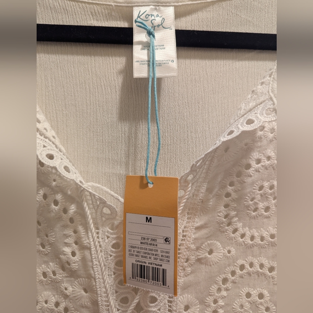 Kona Sol White Lace-up Beach Swim Cover-up Pullover Dress Boho Style Eyelet- M - Picture 12 of 15